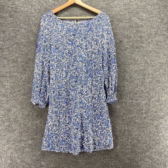Old Navy Dress Women XS Maternity Blue Floral Shift Short Zipper Long Sleeve - Picture 1 of 9